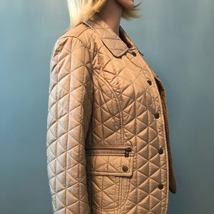 Ann Taylor LOFT Quilted Short Tan/Gold Metallic Goldtone Brass Hardware Jacket